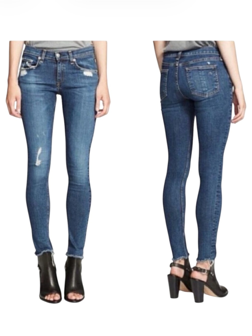Rag & Bone La Paz Low Rise Distressed Skinny Jeans Frayed Hem size 26
